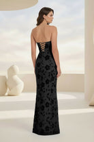 Aravelle | Blue - Strapless Sheath Floral Sequins Long Formal Prom Dresses - KissProm