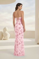 Aravelle | Blue - Strapless Sheath Floral Sequins Long Formal Prom Dresses - KissProm