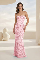 Aravelle | Pink - Strapless Sheath Floral Sequins Long Formal Prom Dresses-KissProm