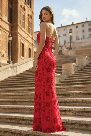 Blue Strapless Sheath Floral Sequins Long Formal Prom Dresses – Prom Dress by KissProm | Available at KissProm