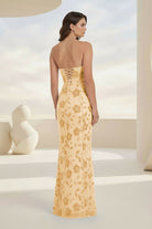 Aravelle | Blue - Strapless Sheath Floral Sequins Long Formal Prom Dresses - KissProm