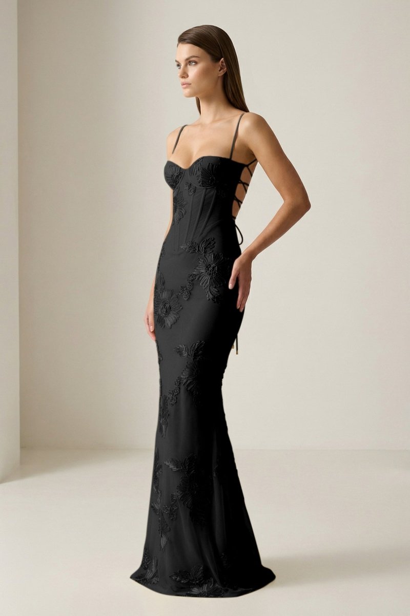 Aravyn | Yellow - Spaghetti Straps Sheath Long Prom Dresses With Floral Embroidery - KissProm