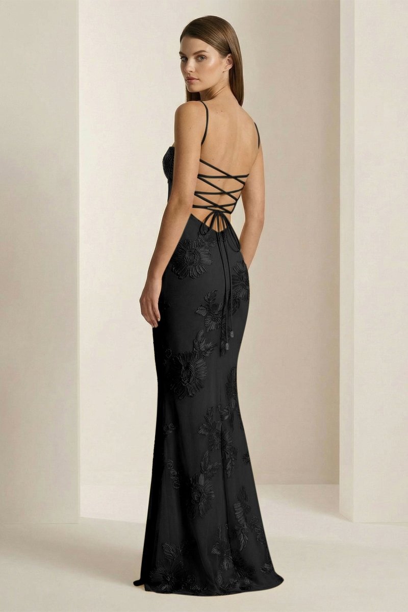 Aravyn | Yellow - Spaghetti Straps Sheath Long Prom Dresses With Floral Embroidery - KissProm