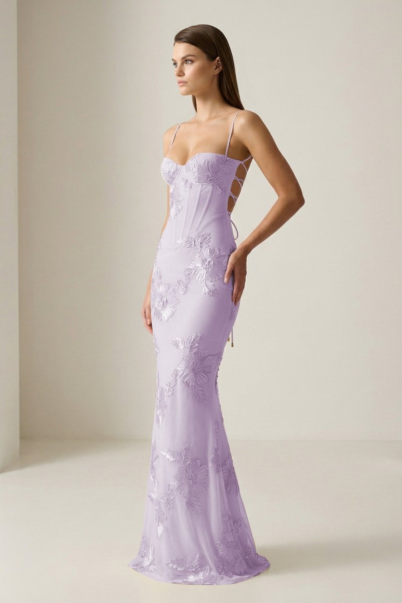 Aravyn | Yellow - Spaghetti Straps Sheath Long Prom Dresses With Floral Embroidery - KissProm