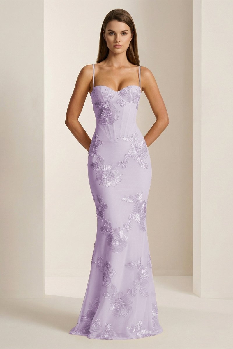 Aravyn | Yellow - Spaghetti Straps Sheath Long Prom Dresses With Floral Embroidery - KissProm