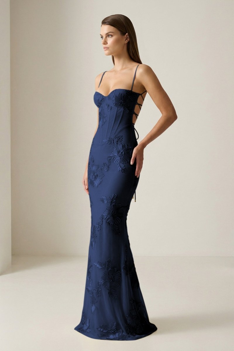 Aravyn | Yellow - Spaghetti Straps Sheath Long Prom Dresses With Floral Embroidery - KissProm