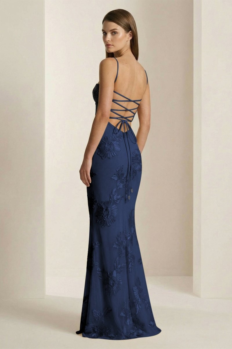 Aravyn | Yellow - Spaghetti Straps Sheath Long Prom Dresses With Floral Embroidery - KissProm