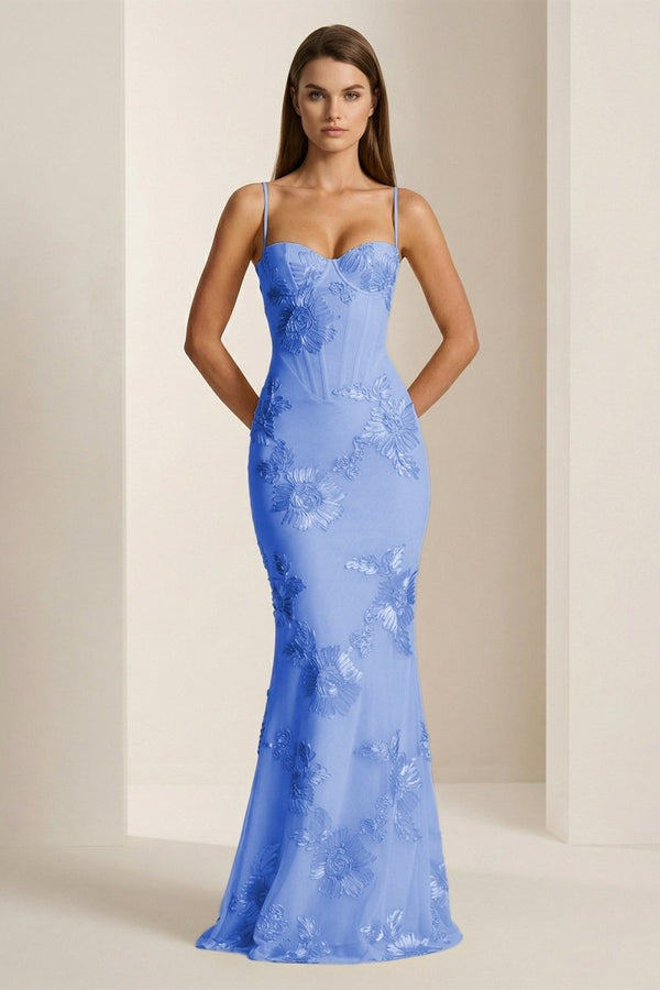 Yellow Spaghetti Straps Sheath Long Prom Dresses With Floral Embroider Yellow Spaghetti Straps Sheath Long Prom Dresses With Floral Embroider