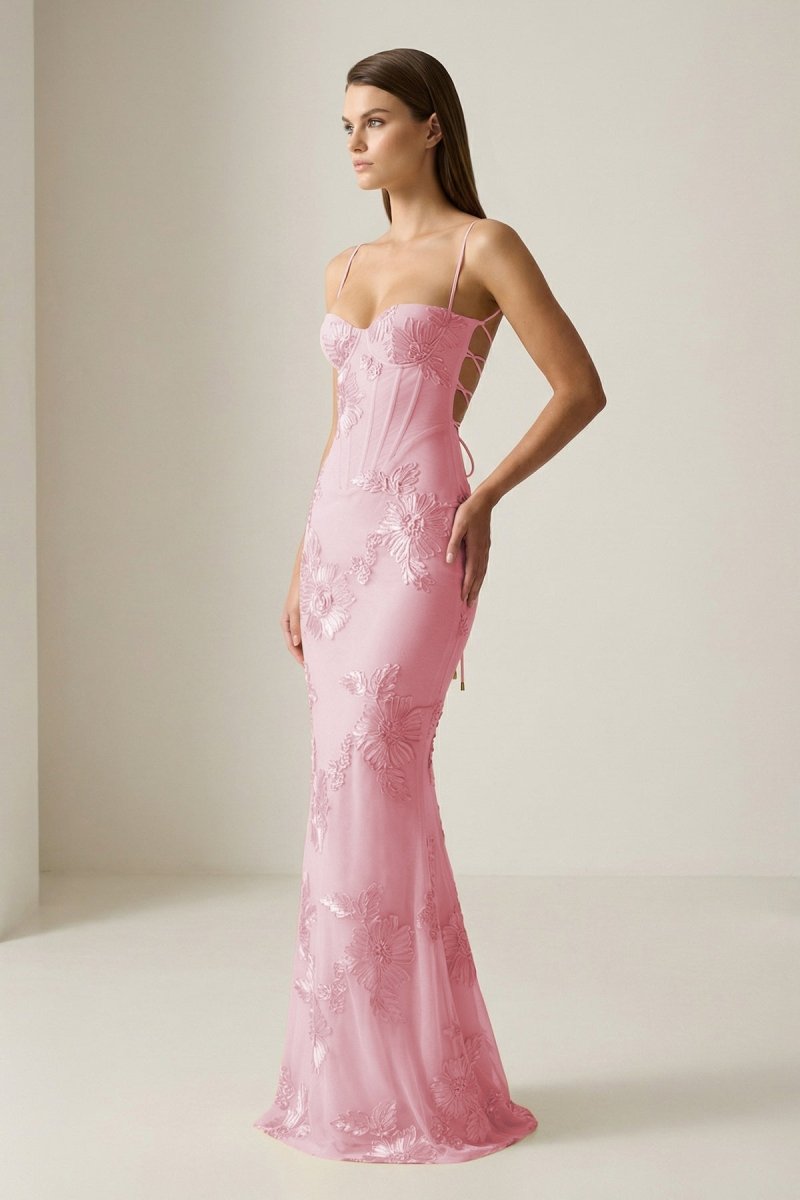 Aravyn | Yellow - Spaghetti Straps Sheath Long Prom Dresses With Floral Embroidery - KissProm