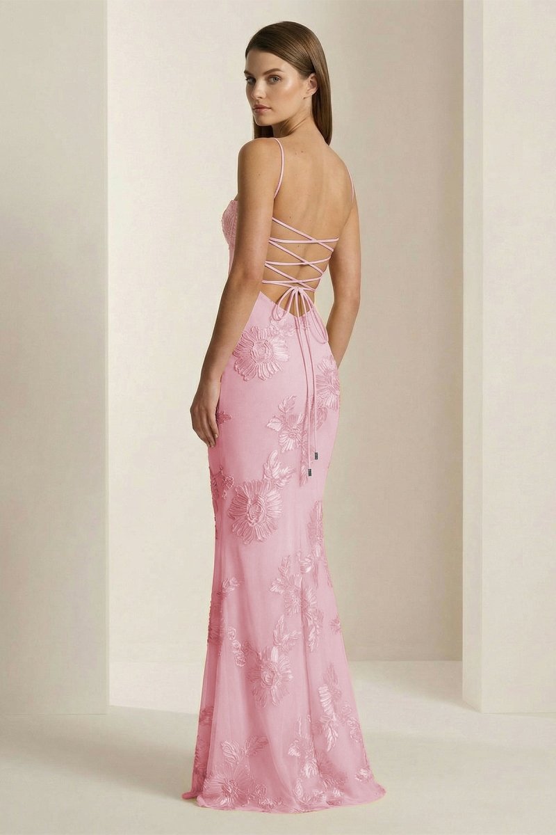 Aravyn | Yellow - Spaghetti Straps Sheath Long Prom Dresses With Floral Embroidery - KissProm