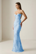 Aravyn | Yellow - Spaghetti Straps Sheath Long Prom Dresses With Floral Embroidery - KissProm