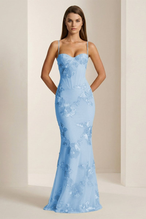 Yellow Spaghetti Straps Sheath Long Prom Dresses With Floral Embroidery Sky Blue / 10 Yellow Spaghetti Straps Sheath Long Prom Dresses With Floral Embroidery Sky Blue / 10