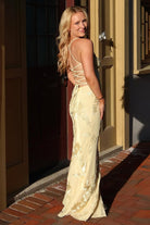 Aravyn | Yellow - Spaghetti Straps Sheath Long Prom Dresses With Floral Embroidery - KissProm