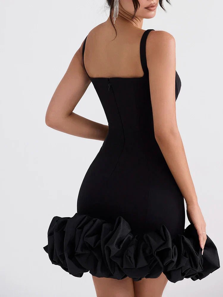 Arcane | Ruched Ivory Spandex Mini Dress With Ruffles