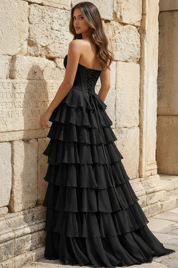 Strapless A - Line Ruffle Long Prom Dress With Split - KissProm