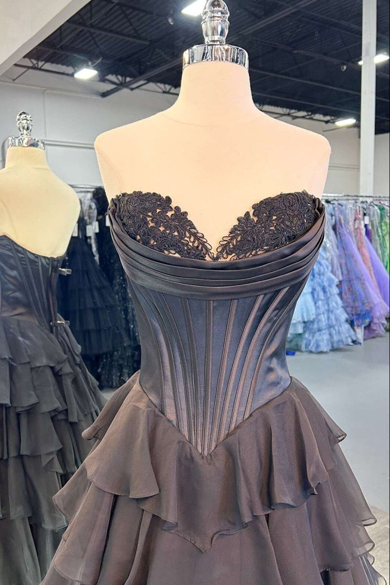 Ardea | Strapless A-Line Ruffle Long Prom Dress With Split -KissProm