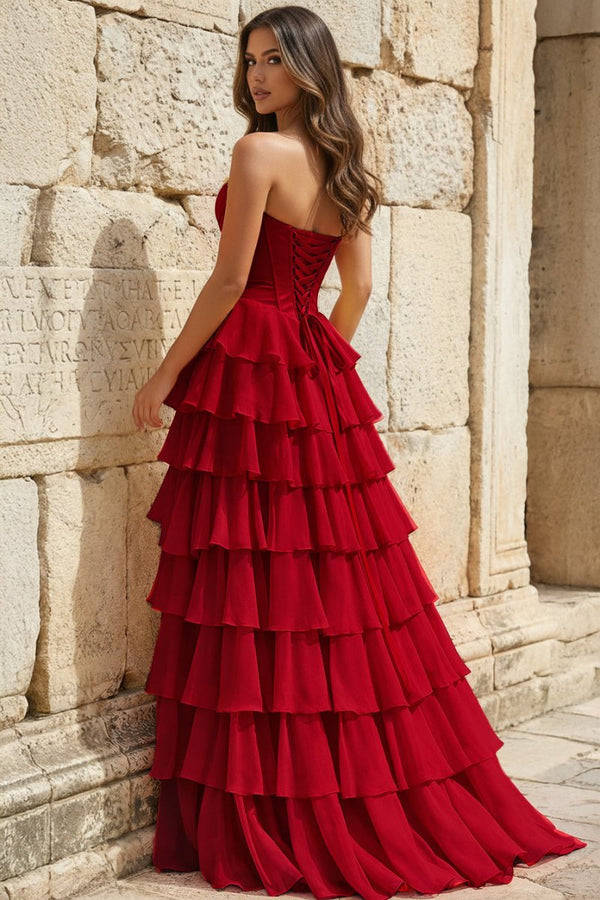 Strapless A - Line Ruffle Long Prom Dress With Split - KissProm