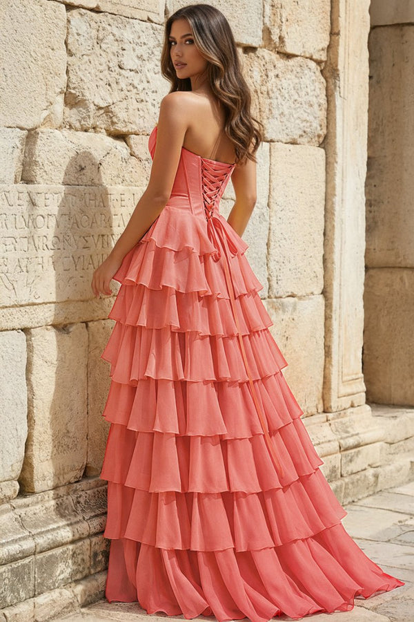 Strapless A - Line Ruffle Long Prom Dress With Split - KissProm