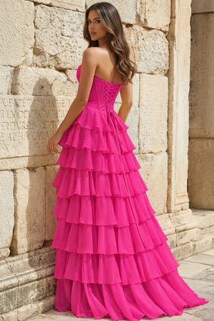 Strapless A - Line Ruffle Long Prom Dress With Split - KissProm