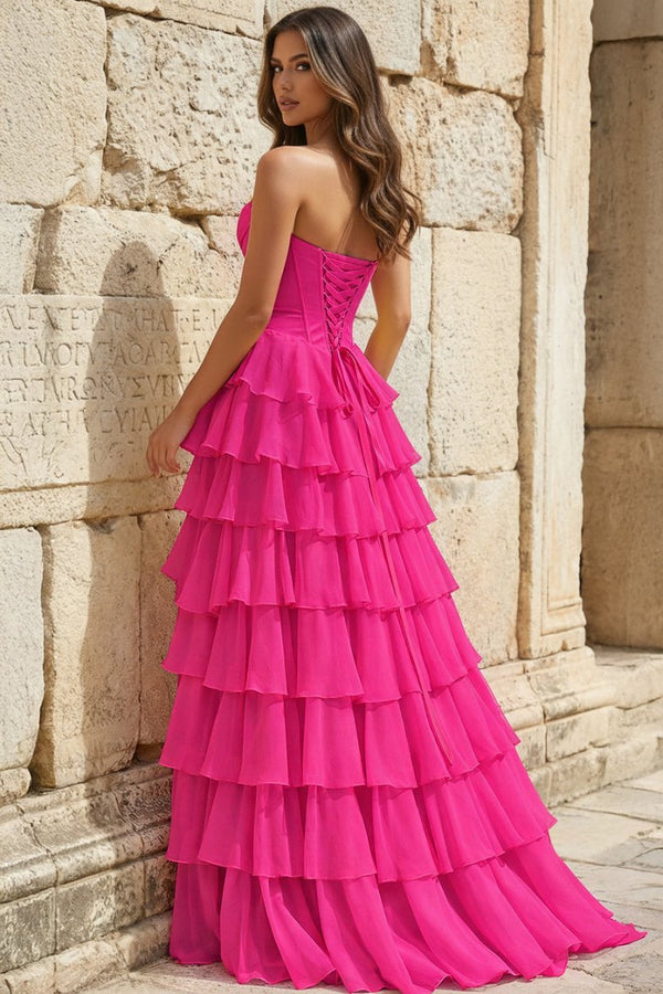 Strapless A - Line Ruffle Long Prom Dress With Split - KissProm