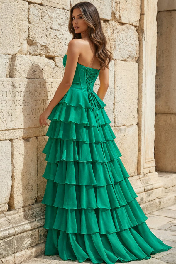 Strapless A - Line Ruffle Long Prom Dress With Split - KissProm