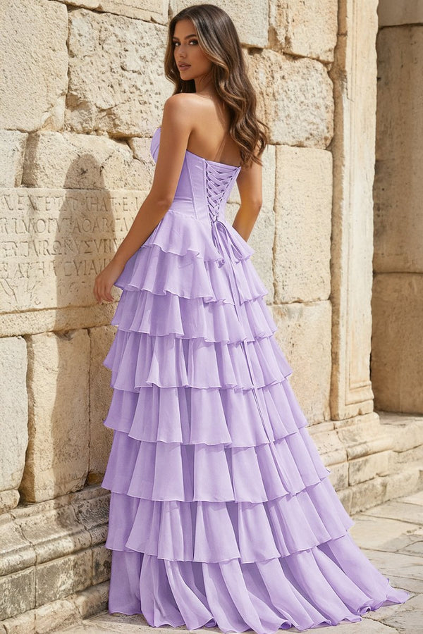Strapless A - Line Ruffle Long Prom Dress With Split - KissProm