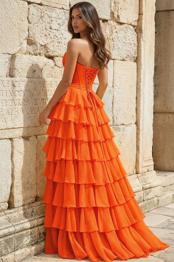 Strapless A - Line Ruffle Long Prom Dress With Split - KissProm