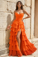 Strapless A-Line Ruffle Long Prom Dress With Split – Prom Dresses by KissProm | Available at KissProm