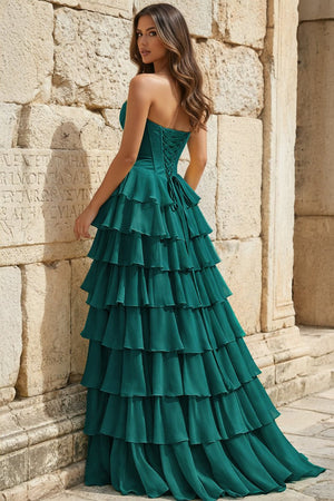 Strapless A - Line Ruffle Long Prom Dress With Split - KissProm