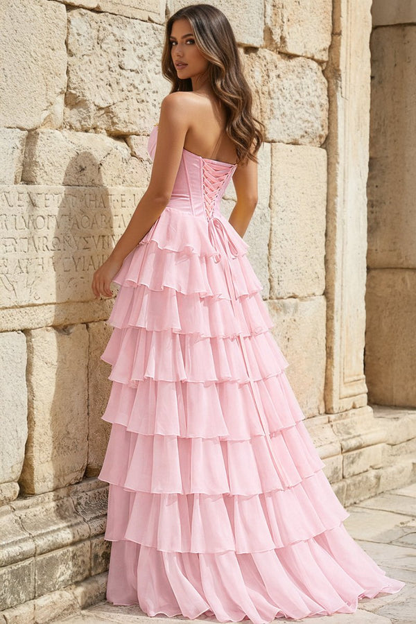 Strapless A - Line Ruffle Long Prom Dress With Split - KissProm