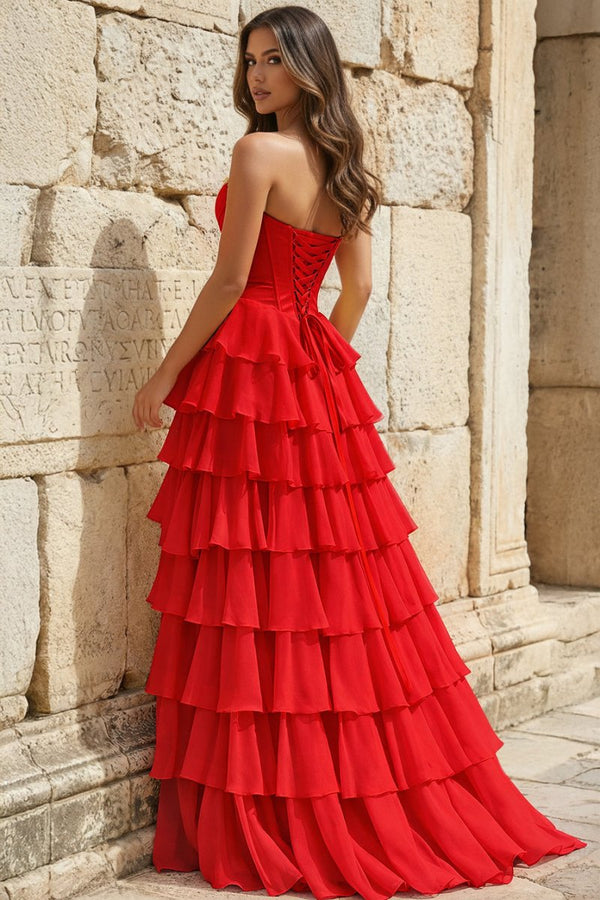 Strapless A - Line Ruffle Long Prom Dress With Split - KissProm