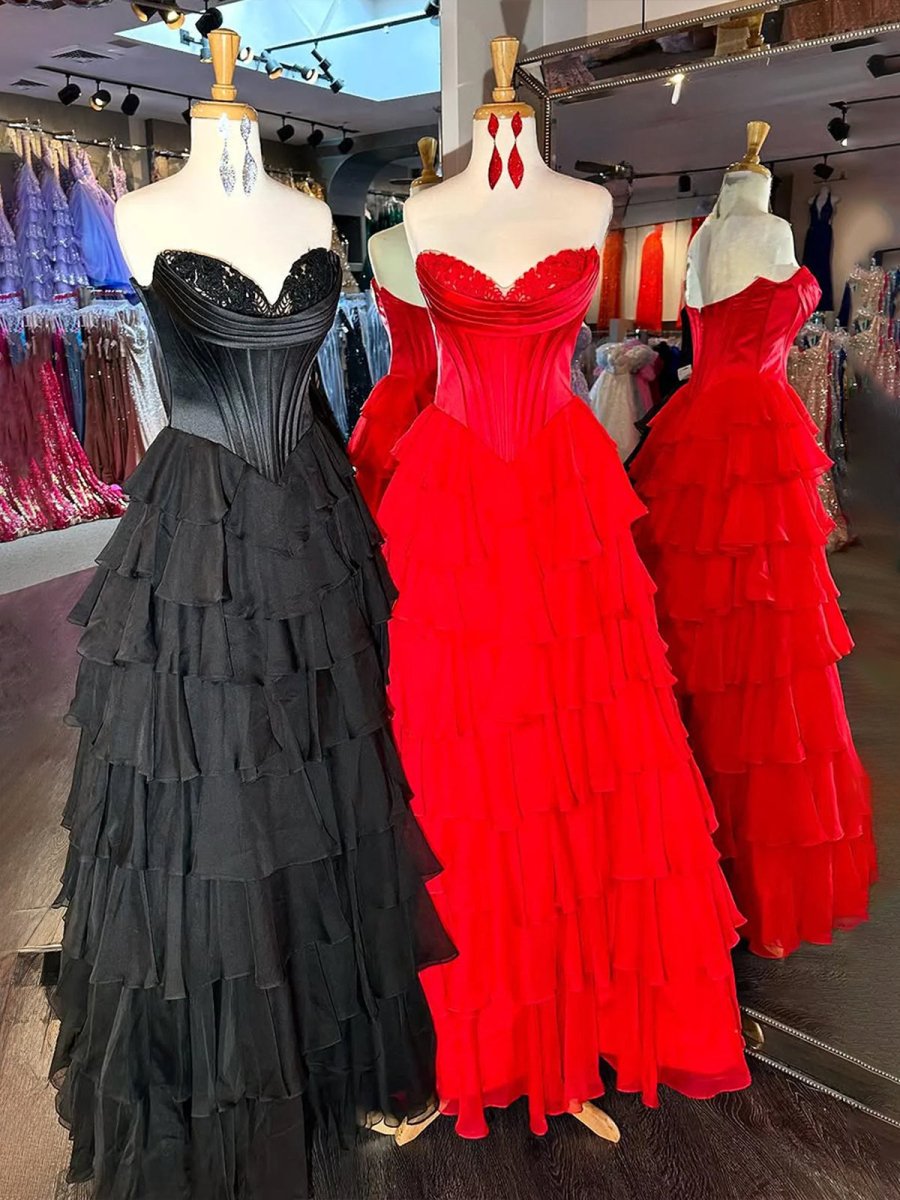 Ardea | Strapless A-Line Ruffle Long Prom Dress With Split