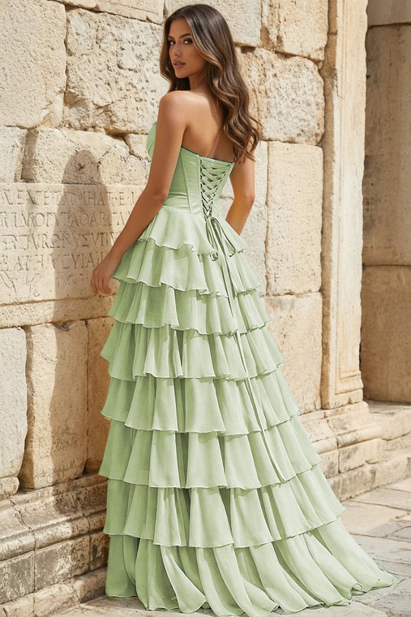 Strapless A - Line Ruffle Long Prom Dress With Split - KissProm