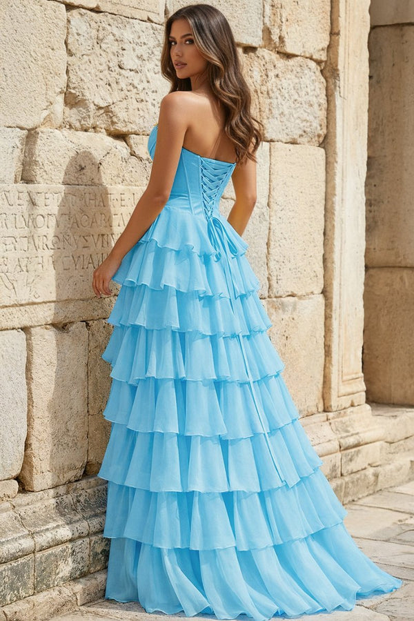 Strapless A - Line Ruffle Long Prom Dress With Split - KissProm