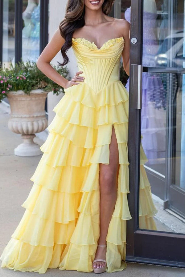 navy blue dress for baby girl Yellow A-line Prom Dress style DQ 4276 main image 1