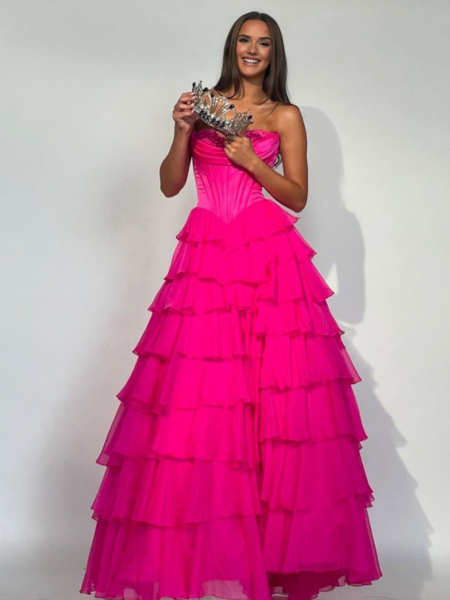 Ardea | Strapless A-Line Ruffle Long Prom Dress With Split