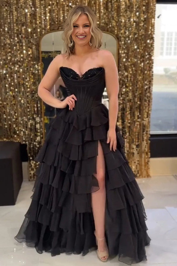 open lace back dress Ladivine CD0230 Size 18 Emerald Beaded Sheer Corset A Line Maxi Slit Prom Dress Shimmer Ballgown Formal main image 1