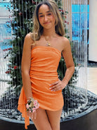 Aris | Orange - Strapless Sheath Sequins Short Homecoming Dresses With Side Train