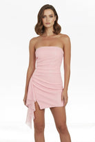 Aris | Pink - Strapless Sheath Sequins Short Homecoming Dresses With Side Train - KissProm