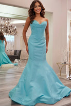 Arisse | Blue - Sweetheart Mermaid Pleated Long Formal Prom Dresses With Appliques - KissProm