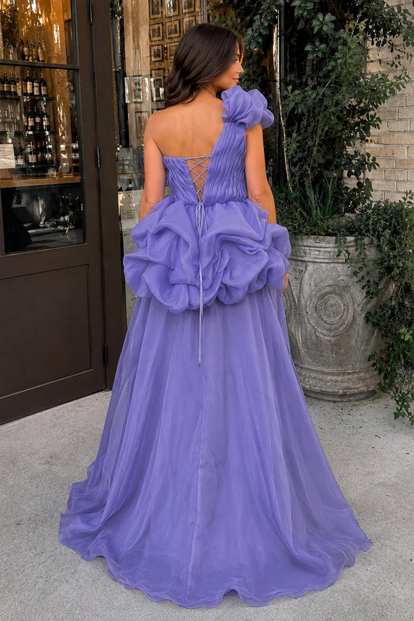 Hot Pink - One Shoulder Organza High Low Homecoming Dress With Ruffles - KissProm