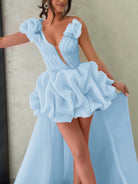 Ariwen | Hot Pink - One Shoulder Organza High Low Homecoming Dress With Ruffles