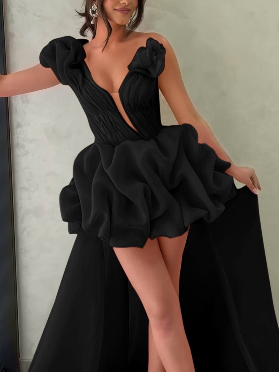 Ariwen | Hot Pink - One Shoulder Organza High Low Homecoming Dress With Ruffles