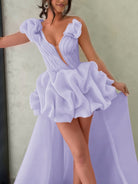 Ariwen | Hot Pink - One Shoulder Organza High Low Homecoming Dress With Ruffles