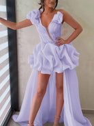 Ariwen | Hot Pink - One Shoulder Organza High Low Homecoming Dress With Ruffles