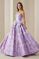 Armina | Lilac - Strapless Floral Printed A Line Long Formal Prom Dresses With Bow - KissProm