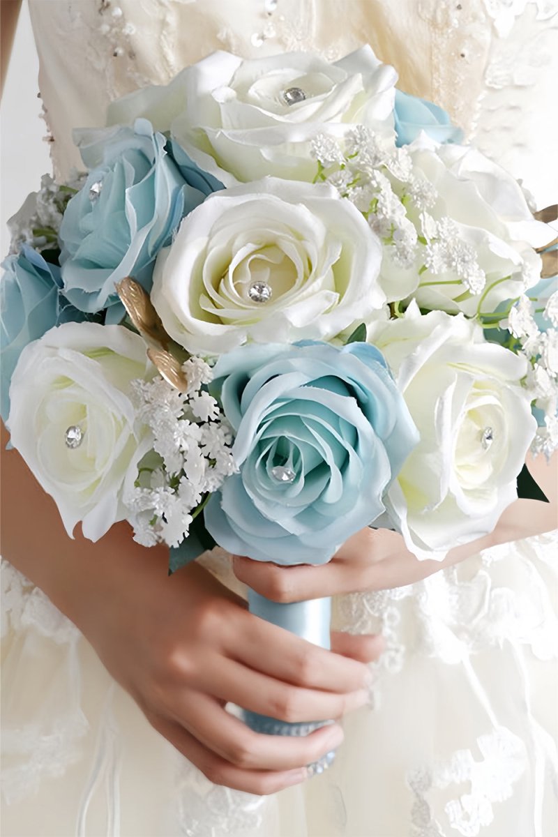 Artificial Blue Rose Cascade Wedding Flower Bouquets - KissProm