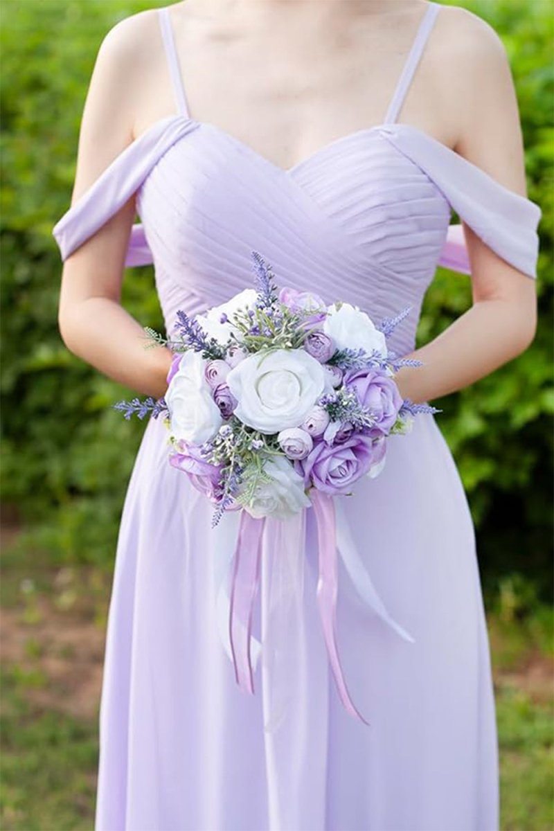 Artificial Lilac Rose Flower Cascade Wedding Flower Bouquets - KissProm