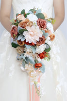 Artificial Orange Rose Peony Cascade Wedding Flower Bouquets - KissProm