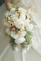 Artificial Peony Rose Cascade Wedding Flower Bouquets - KissProm